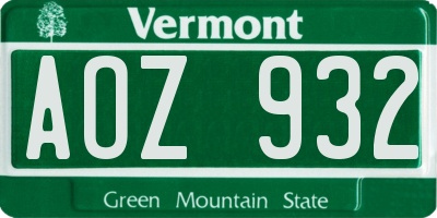 VT license plate AOZ932