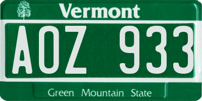 VT license plate AOZ933