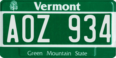 VT license plate AOZ934