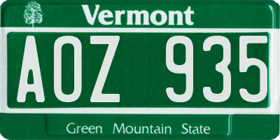 VT license plate AOZ935