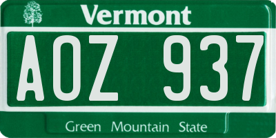 VT license plate AOZ937