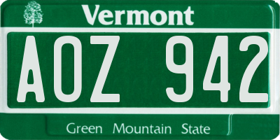 VT license plate AOZ942
