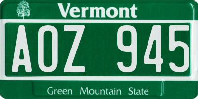 VT license plate AOZ945
