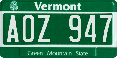VT license plate AOZ947
