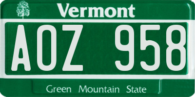 VT license plate AOZ958