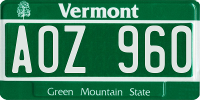 VT license plate AOZ960