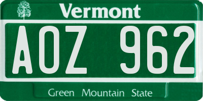 VT license plate AOZ962