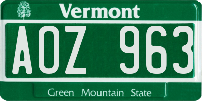 VT license plate AOZ963
