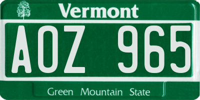 VT license plate AOZ965