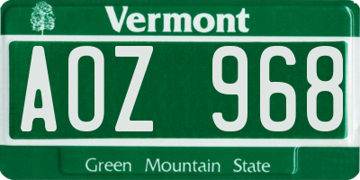 VT license plate AOZ968