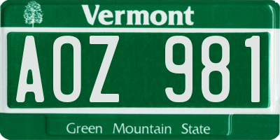 VT license plate AOZ981