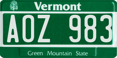 VT license plate AOZ983
