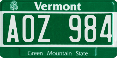 VT license plate AOZ984