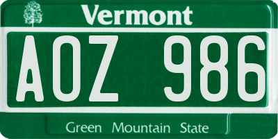 VT license plate AOZ986