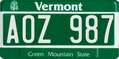 VT license plate AOZ987