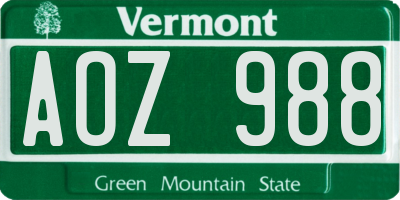 VT license plate AOZ988