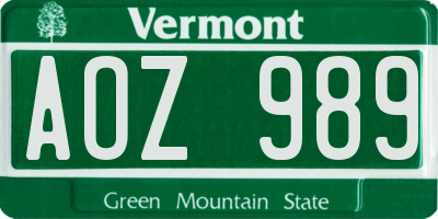VT license plate AOZ989