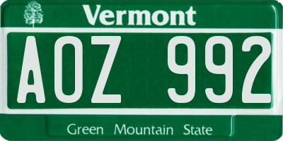 VT license plate AOZ992