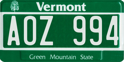VT license plate AOZ994