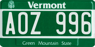 VT license plate AOZ996