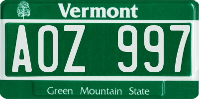 VT license plate AOZ997