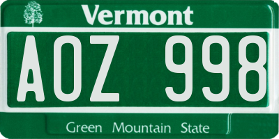 VT license plate AOZ998