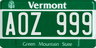 VT license plate AOZ999