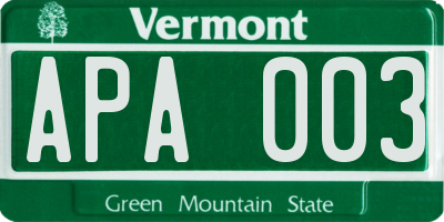VT license plate APA003
