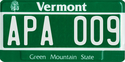 VT license plate APA009