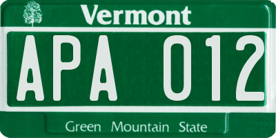 VT license plate APA012