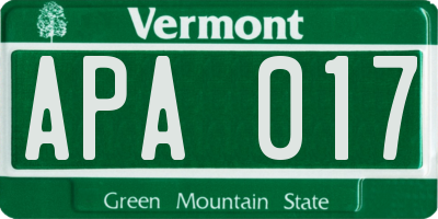 VT license plate APA017
