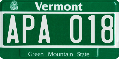 VT license plate APA018