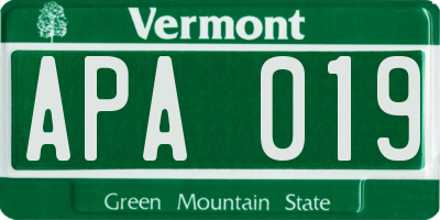 VT license plate APA019