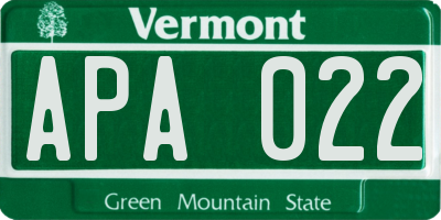 VT license plate APA022