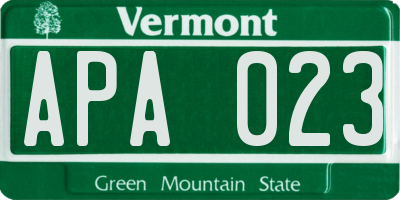 VT license plate APA023