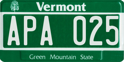 VT license plate APA025