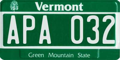 VT license plate APA032