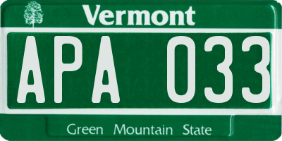VT license plate APA033