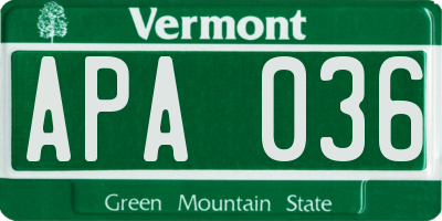 VT license plate APA036