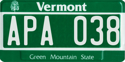 VT license plate APA038