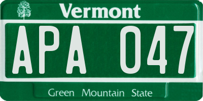 VT license plate APA047