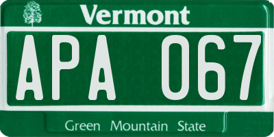 VT license plate APA067