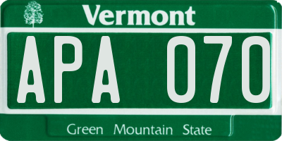 VT license plate APA070