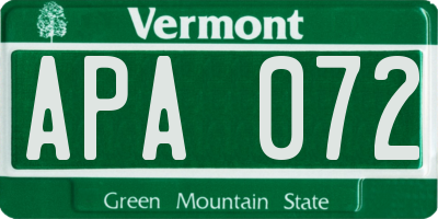 VT license plate APA072
