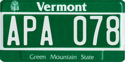 VT license plate APA078