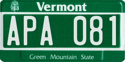 VT license plate APA081