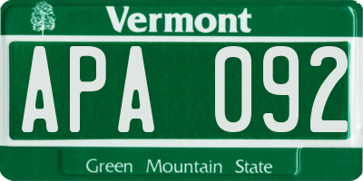 VT license plate APA092
