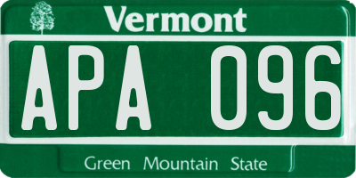 VT license plate APA096