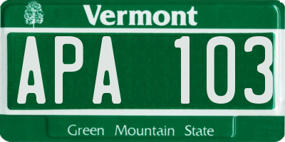 VT license plate APA103