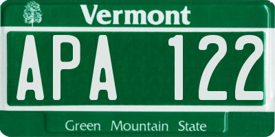 VT license plate APA122